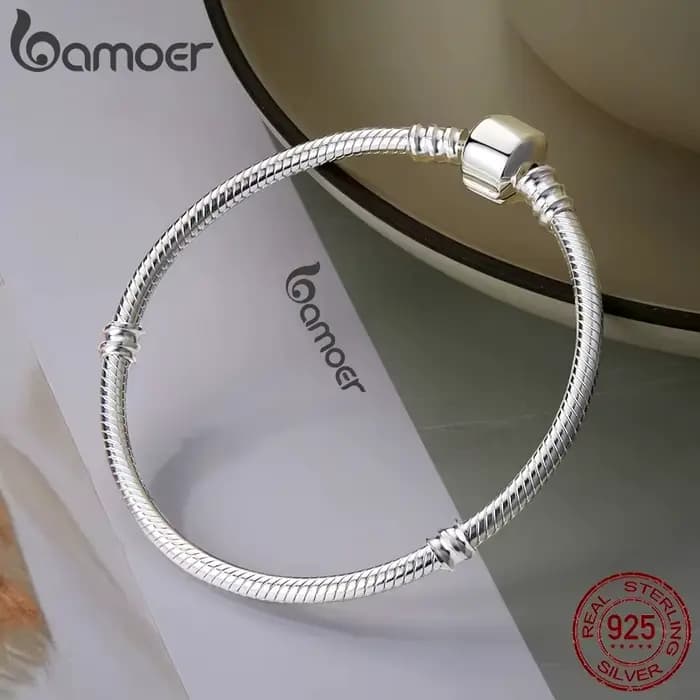 BAMOER – Bracelet en argent Sterling 100% authentique avec chaîne serpent pour femme