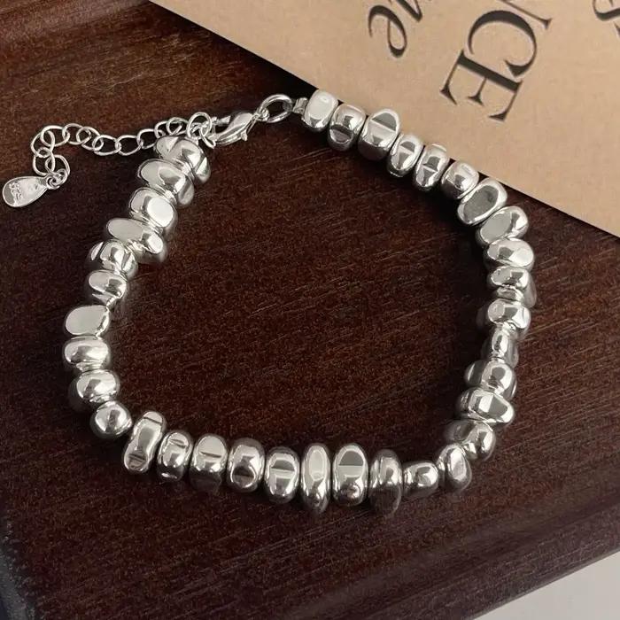 Bracelet rétro en argent Sterling 100% massif 925 pour femmes et hommes, Vintage, perles en pierre faites à la main, cadeau d'anniversaire