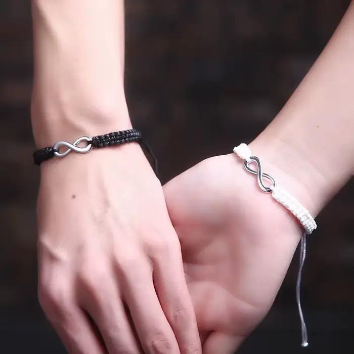Ensemble de 2 bracelets infinis rétro faits à la main, ensemble de bracelets d'amitié, bracelets et joncs pour hommes et couples, bijoux infinis