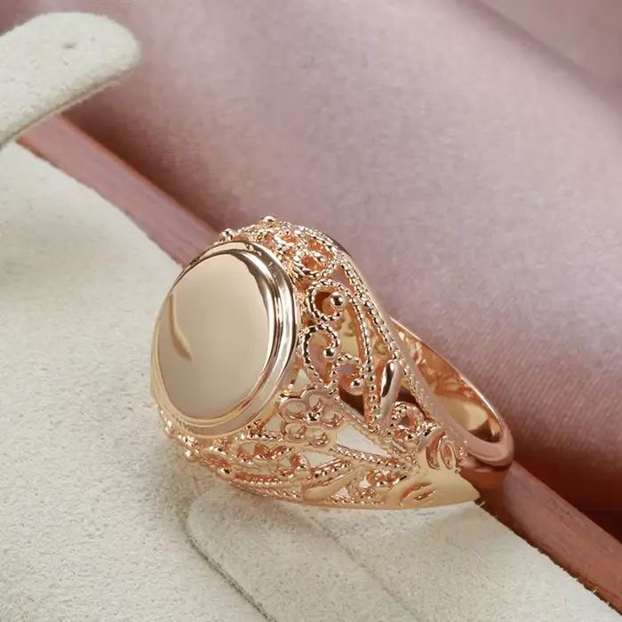 Kinel – bagues rondes brillantes en or Rose 585, nouveau Design, cadeau de noël, fleur creuse, bijoux pour femmes, bague de mariage ethnique, à la mode 2022