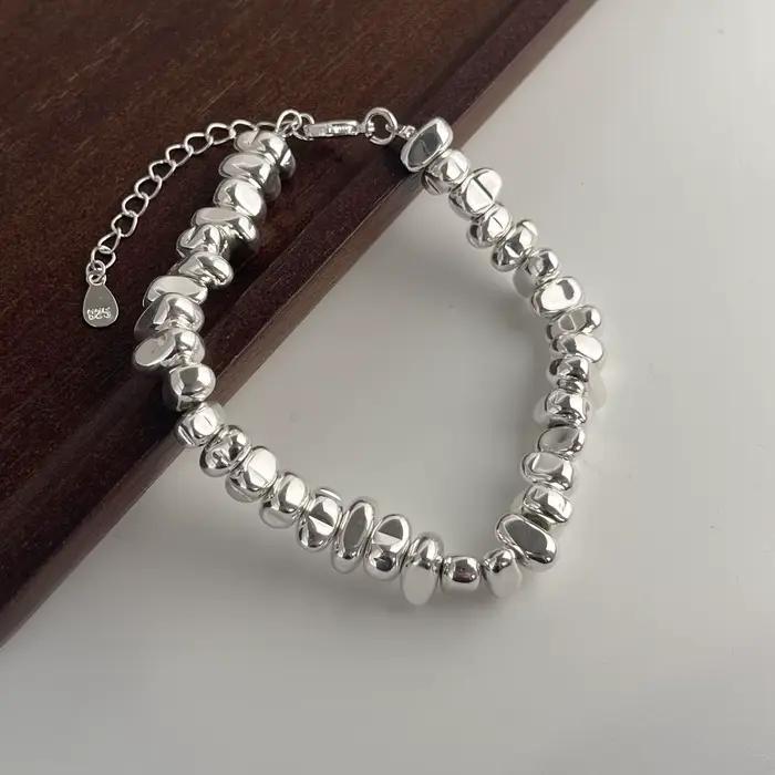 Bracelet rétro en argent Sterling 100% massif 925 pour femmes et hommes, Vintage, perles en pierre faites à la main, cadeau d'anniversaire