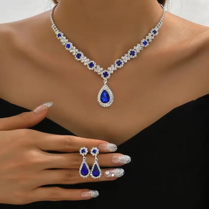Ensemble de 3 colliers gouttelettes de cristal pour femmes, avec boucles d'oreilles, accessoires pour robe de soirée de mariage