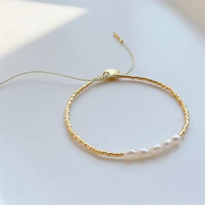 KKBEAD Miyuki Bracelets pour Femme cadeau de luxe Bracelet de perles naturelles couleur or perles Simple mince Pulseras Femme bijoux de mode