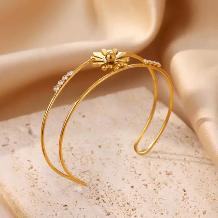 Bracelets Daisy en Zircon pour femmes, couleur or, en acier inoxydable, bracelet Daisy, bijoux esthétiques, cadeau de mariage
