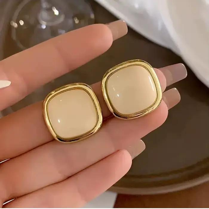 Boucles d'oreilles à Clip en perles à la mode, Style géométrique, sans perçage, bijoux pour femmes, polyvalents, élégants, tendance, alliage en forme de diamant