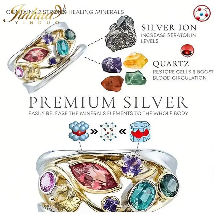 Ensemble de bijoux bien-être en argent sterling 925 pour femmes, améliore la circulation sanguine, pierre de quartz naturelle, cristaux multicolores bohèmes