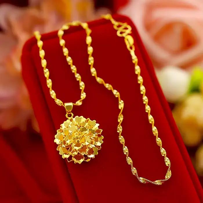 Collier multicouche en forme de fleurs pour femmes, couleur or véritable 18 carats, pour mariage, anniversaire, chaîne Fine, bijoux cadeaux, ne se décolore pas