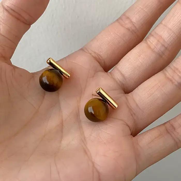 Maillard Design-Boucles d'oreilles rondes en pierre d'oeil de tigre pour filles gothiques, pendentif minimaliste, nouveaux accessoires, bijoux à la mode, 2023