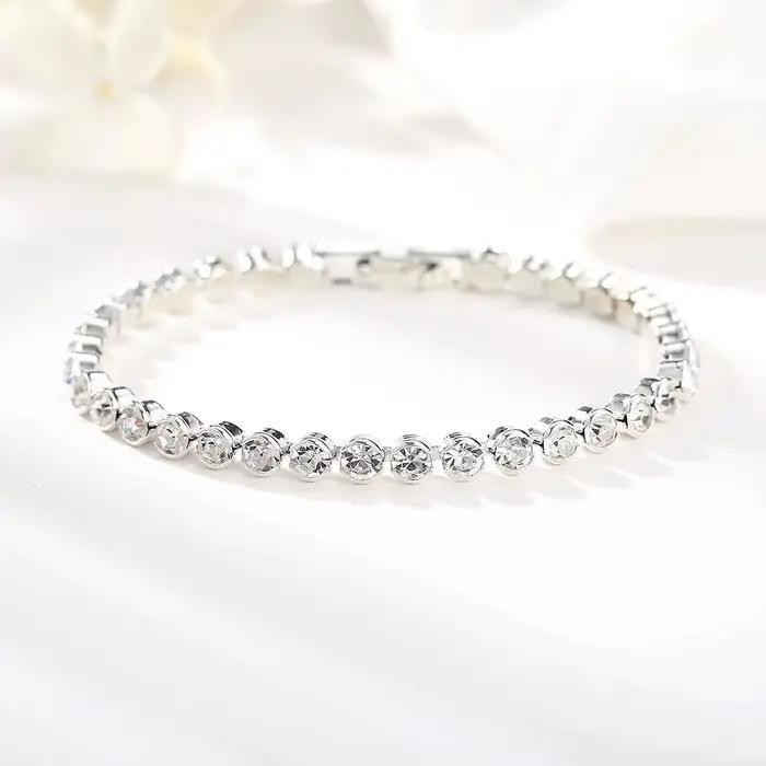 Bracelets de Tennis en cristal de luxe pour femmes, cadeau de mariage, couleur or argent, chaîne romaine en métal, bijoux en zircone cubique