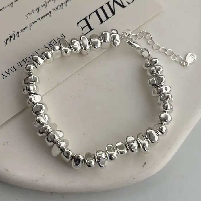 Bracelet rétro en argent Sterling 100% massif 925 pour femmes et hommes, Vintage, perles en pierre faites à la main, cadeau d'anniversaire