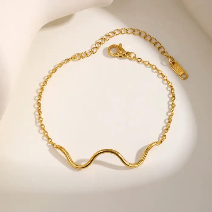 Bracelet ondulé à la mode pour femmes, bracelets plats Rolo JOBracelets en acier inoxydable étanches, cadeau de bijoux de carillon