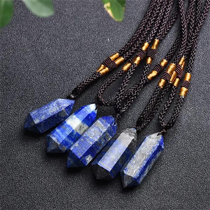 Pendentif en Lapis-Lazuli naturel à Double extrémité, en pierre de cristal, Chakra Reiki, guérison énergétique, collier en pierres précieuses, cadeaux