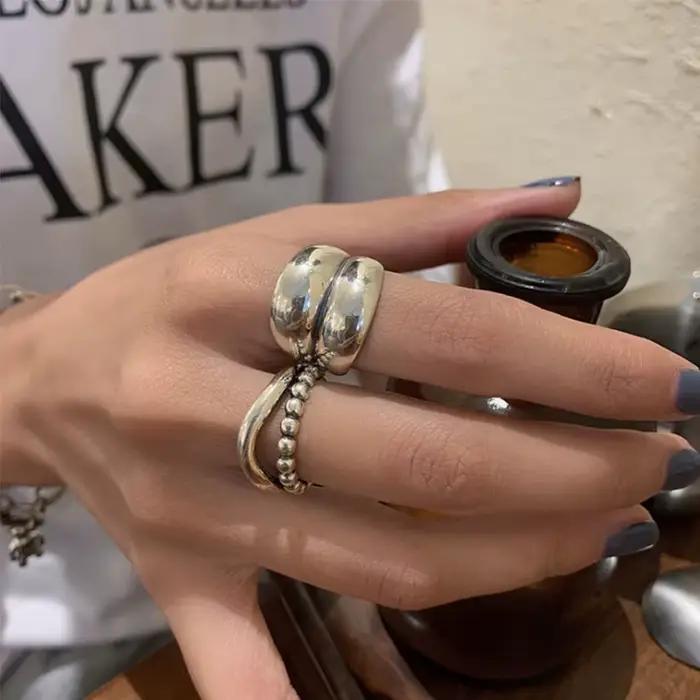Nouvelle bague en argent sterling 925, épaisse, simple, motif vague thaïlandaise, double couche, tendance, pour couple, cadeau femme, livraison directe