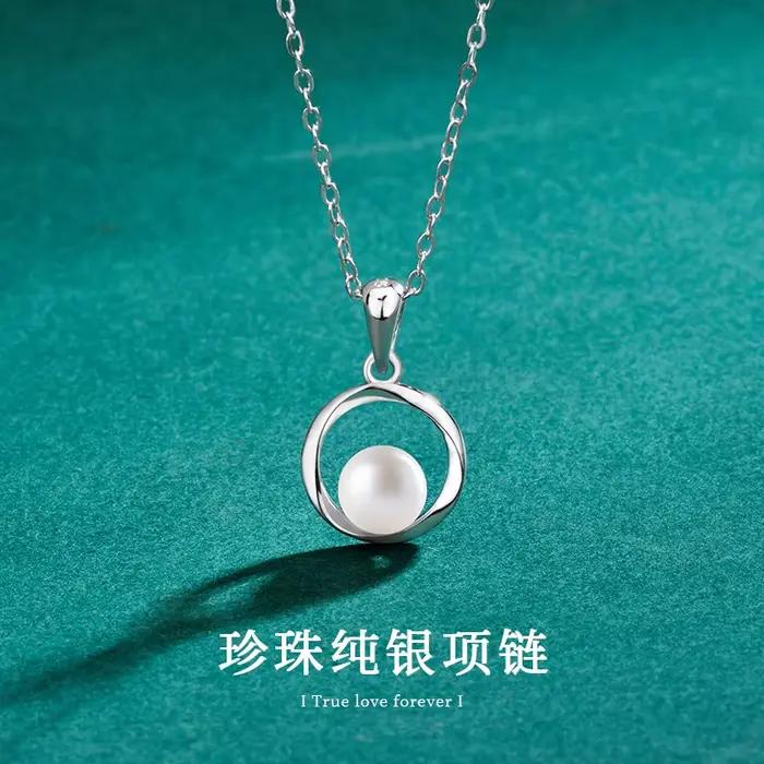 Collier en argent sterling S925 LinkerLove pour femmes, perle d'eau douce de 6 mm, pendentif en forme de cercle torsadé, bijoux fins