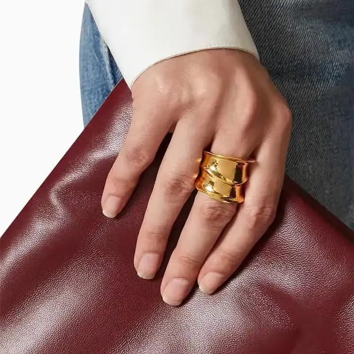 Bague irrégulière plaquée or 24 carats pour femme, accessoires de charme, tendance bijoux, collection 2026 Europe-Amérique
