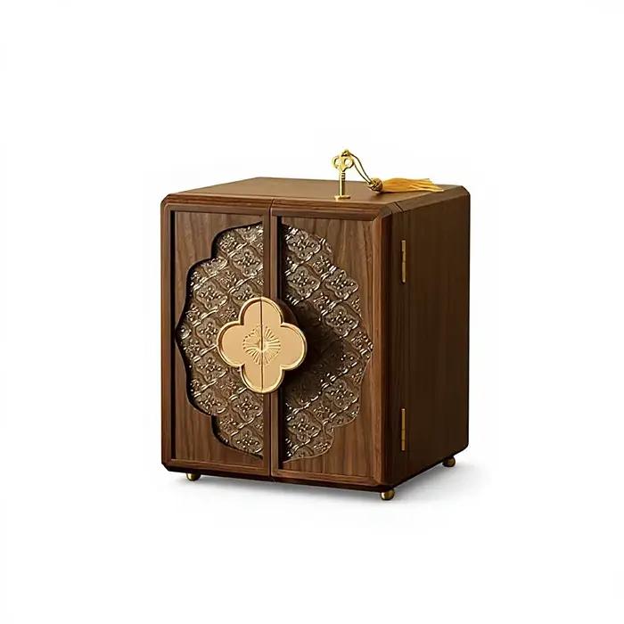 Boîte à bijoux antique en noyer avec serrure - Boîte de rangement en bois artisanale haut de gamme et exquise, et boîte à artisanat en bois