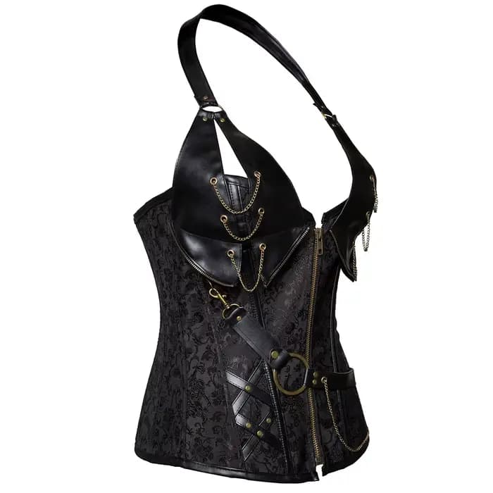 Costume de Pirate Viking médiéval pour adultes, Corset de chevalier gothique pour femmes, Cosplay d'halloween, Steampunk, gilet licou en cuir, cuirass en métal