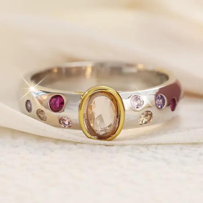 Magnifique bague pour femme incrustée de CZ multicolores, classique, bicolore, géométrique, à porter au quotidien, bijoux de fête, cadeau d'anniversaire