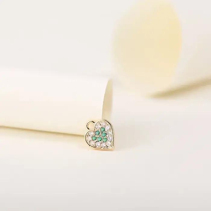 Accessoires de bijoux en laiton plaqué or 14 carats, breloques en forme de cœur, haute qualité, bricolage, 4 pièces, 8*10mm