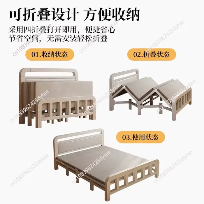 Lit pliant en fer forgé robuste, lit simple en panneau rigide, lit d'appoint stable pour chambre à louer, lit compact empilable avec cadre en fer solide