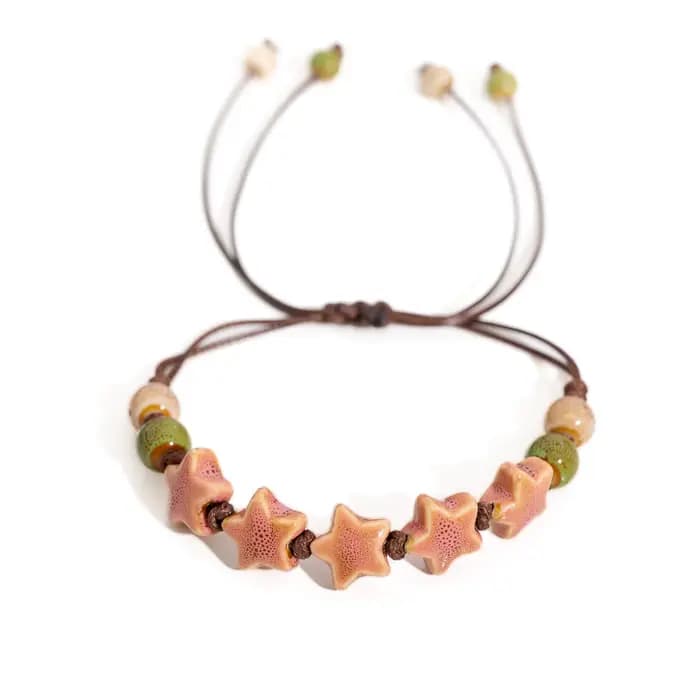 Bracelet réglable fait à la main avec pentagramme, perles en céramique, cordon de cire, bijoux pour femmes, cadeau Original, accessoire de Couple