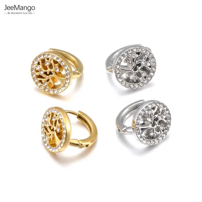 JeeMango – boucles d'oreilles arbre de vie pour femmes, en acier inoxydable 316L, Zircon, haute qualité, bijoux de mariage, cadeau de fête, E25126