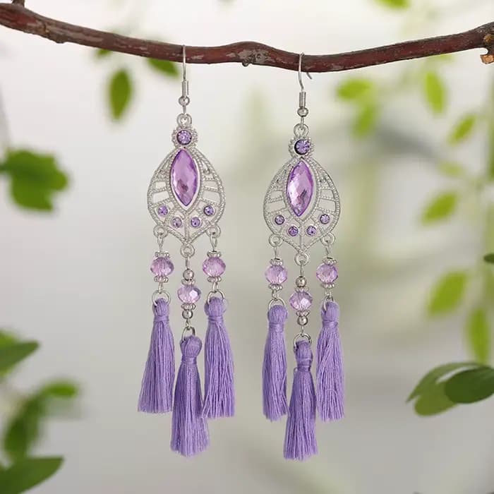 Boucles d'oreilles à pampilles en cristal de tempérament ethnique pour femmes, biscuits créatifs faits à la main, alliage de document en argent, boucle d'oreille, bijoux, nouveau