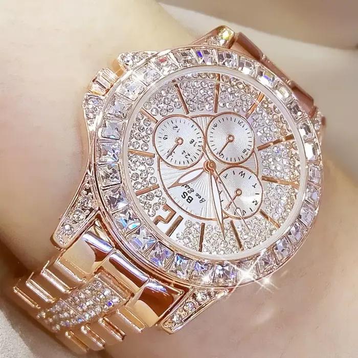Femmes montres Quartz diamant montre de luxe haut tendance marque montre-bracelet montre de mode dames cristal bijoux montre en or Rose