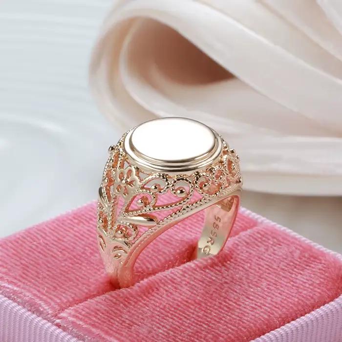 Kinel – bagues rondes brillantes en or Rose 585, nouveau Design, cadeau de noël, fleur creuse, bijoux pour femmes, bague de mariage ethnique, à la mode 2022