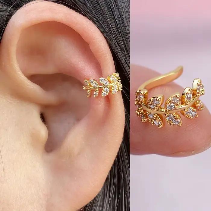 Boucle d'oreille à Clip en cristal CZ, 1 pièce, manchette d'oreille en feuille sans Piercing, Helix Cartilage, Clip d'oreille pour femmes et adolescentes, bijoux de fête