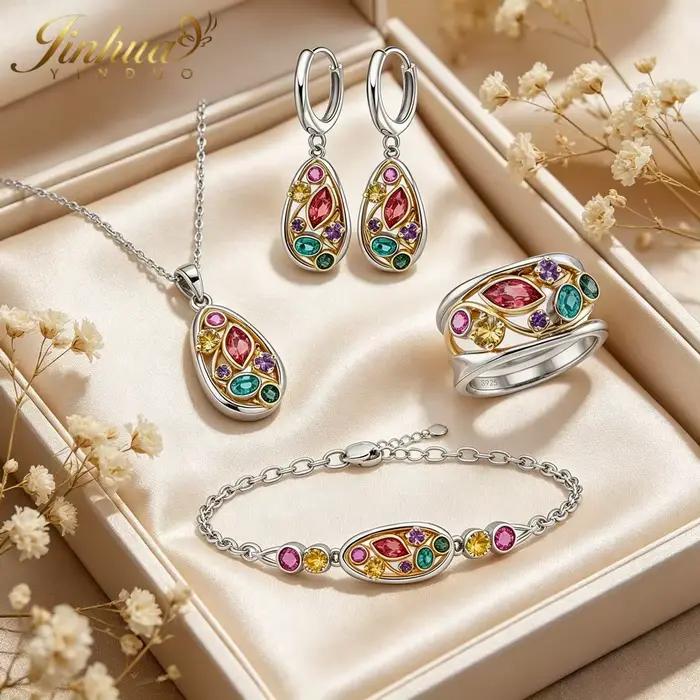 Ensemble de bijoux bien-être en argent sterling 925 pour femmes, améliore la circulation sanguine, pierre de quartz naturelle, cristaux multicolores bohèmes