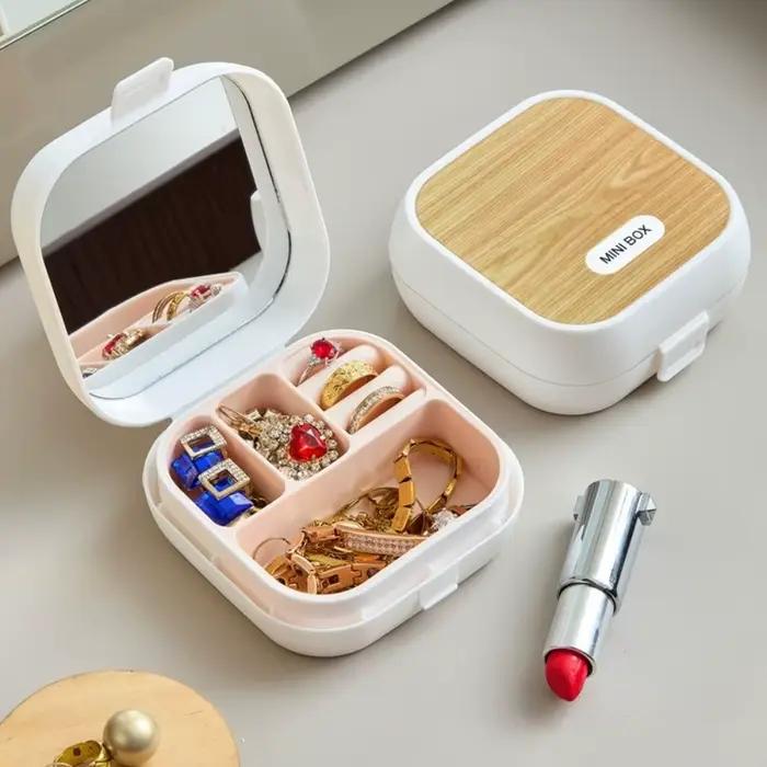 Boîte à bijoux portable avec compartiment, petit organisateur de bureau, boîte de rangement carrée en plastique de grande capacité