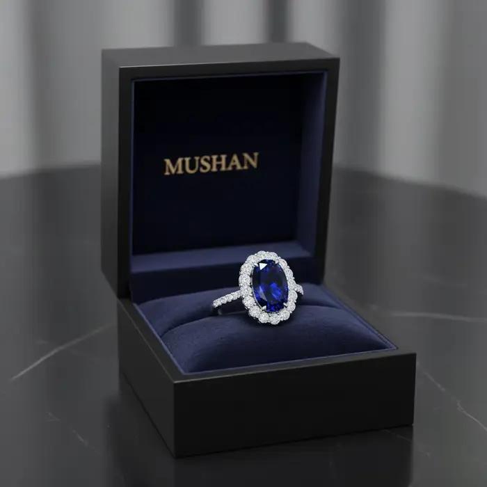 MUSHAN – bague de luxe en argent Sterling 925 pour femmes, 4.4 carats, 8x12mm, pierres précieuses ovales bleues, bagues en saphir, bijoux fins