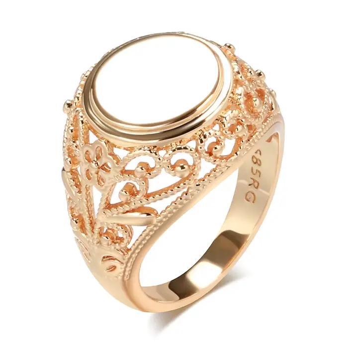 Kinel – bagues rondes brillantes en or Rose 585, nouveau Design, cadeau de noël, fleur creuse, bijoux pour femmes, bague de mariage ethnique, à la mode 2022