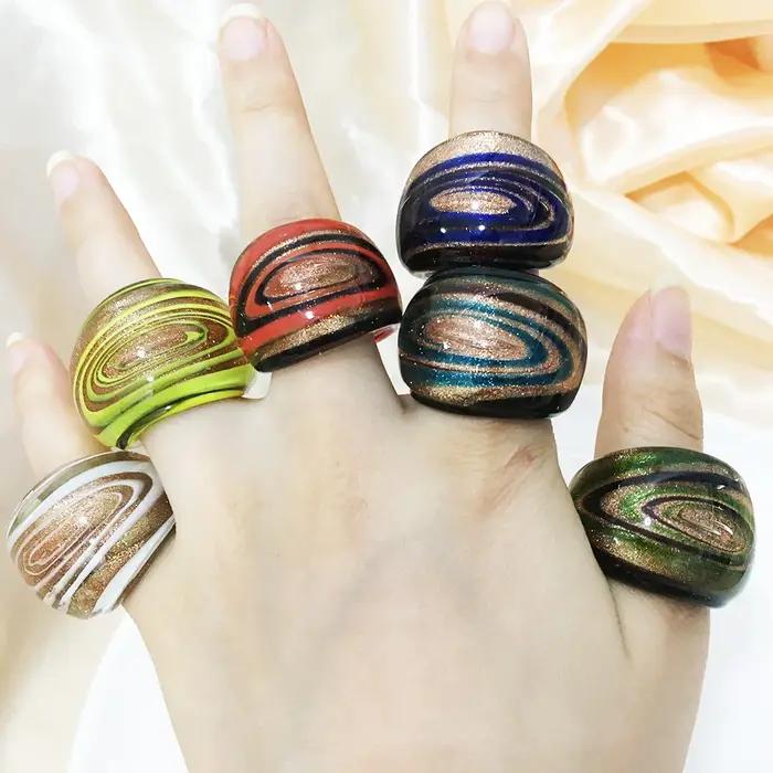 1 pièces 17-19mm Vintage bleu verre au chalumeau anneaux pour femmes bague aléatoire modèle mixte Style chinois bijoux cadeau pas cher Ite