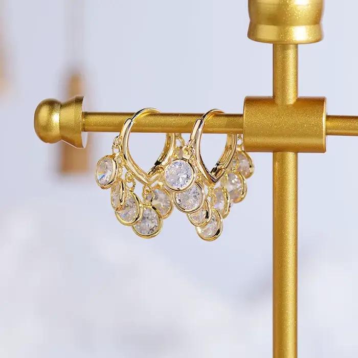 Boucles d'oreilles à clip en or véritable 14 carats et zircons AAA forme goutte d'eau pour mariage et anniversaire