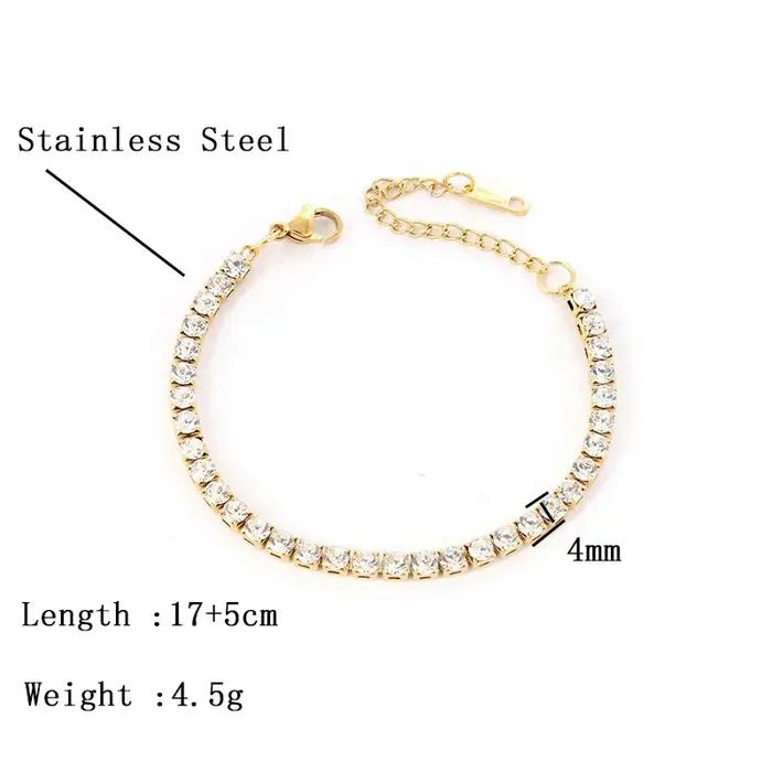 Bracelet en acier inoxydable pour femmes style tennis avec zircone cubique motif géométrique cadeau romantique pour petites amies occasions spéciales