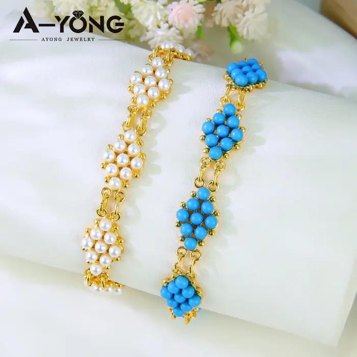 Bracelet de perles plaqué or 21 carats pour femmes italiennes