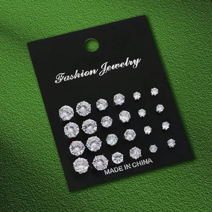 Ensemble de 12 paires de boucles d'oreilles en acier inoxydable avec zircon, boucles d'oreilles rondes, bijoux de mode unisexe, cadeaux
