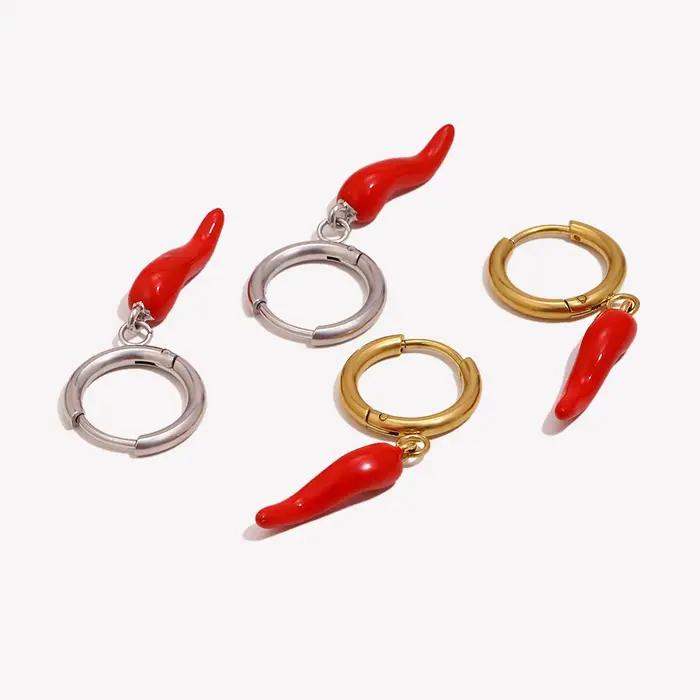 E.B.belle Boucles d'oreilles pendantes en forme de piment rouge pour femmes