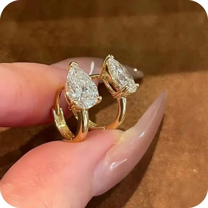 Boucles d'oreilles créoles Moonmory en laiton écologique avec zircon marquise pour femme