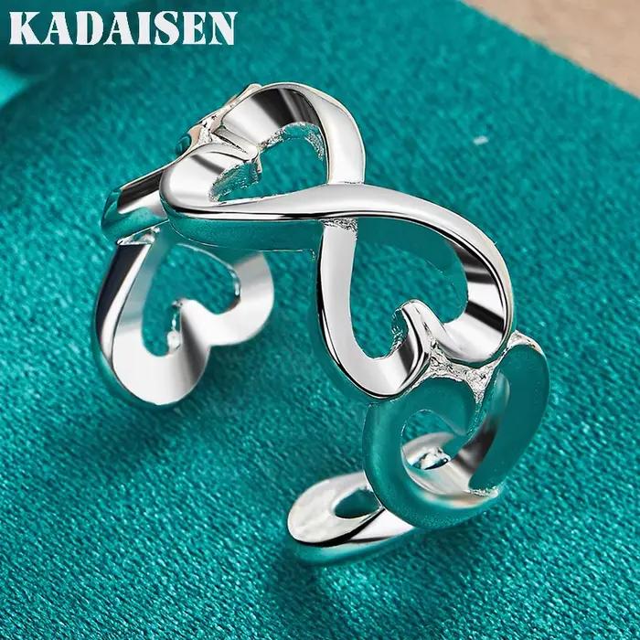 Bague en argent Sterling 925 en forme de cœur pour femmes