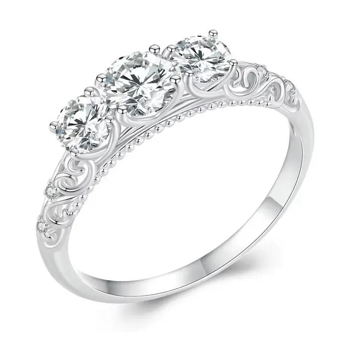 BAMOER 1.1CTTW Bague ronde Moissanite pour femme, bague de fiançailles en argent sterling 925 plaqué