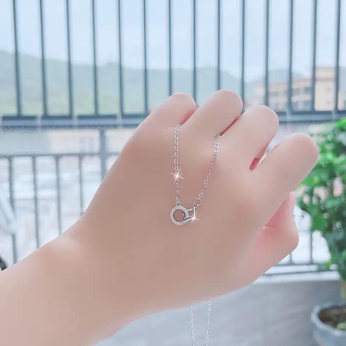 Pendentif rond et carré en argent sterling 925 et or rose avec design géométrique pour femmes, bijou moderne pour soirées et occasions spéciales