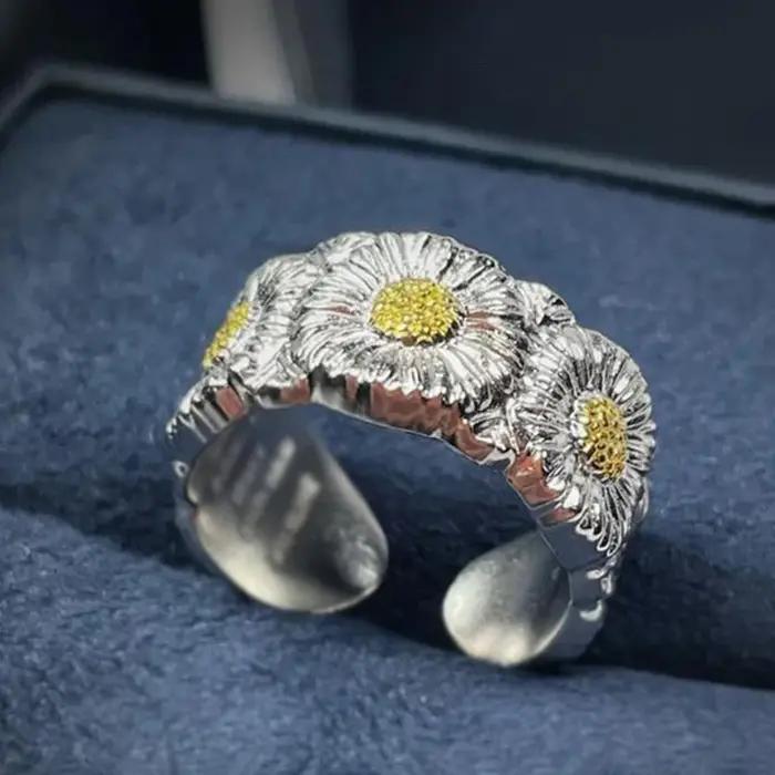 Bagues de fleurs de gardénia brillantes exquises en argent 925 pour femmes, série classique, artisan