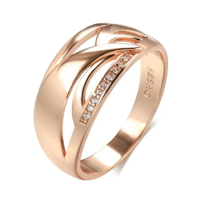 Bague en or Rose avec Zircon naturel pour femmes bagues brillantes à géométrie bijoux fins de mariage tendance 585 occasions spéciales