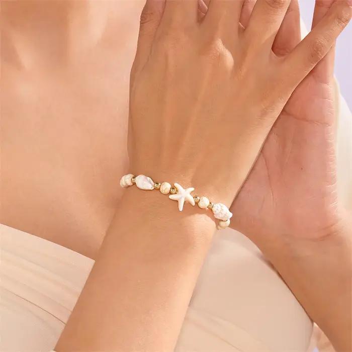 Bracelet bohème en coquillage conque étoile de mer pour femme