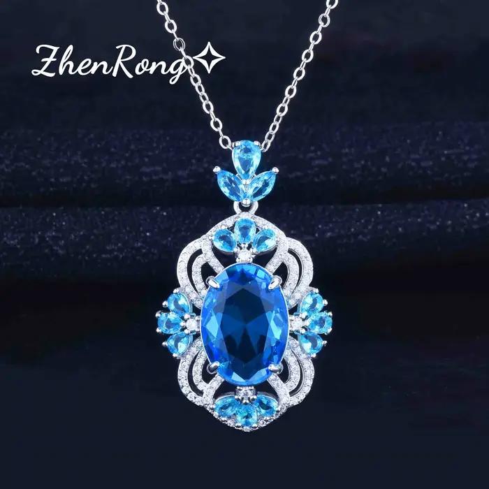Foydjew Reykjavik esthétique luxe Banquet Simulation aigue-marine ensembles de bijoux mer bleu pierre pendentif colliers boucles d'oreilles bagues