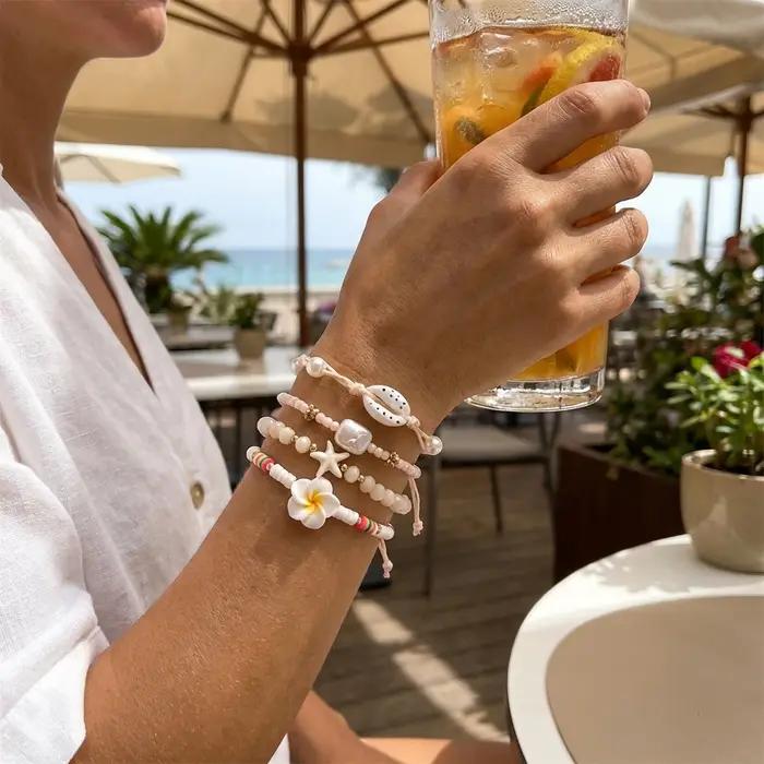 Ensemble de bracelets pour femmes avec perles Heishi en forme de fleur