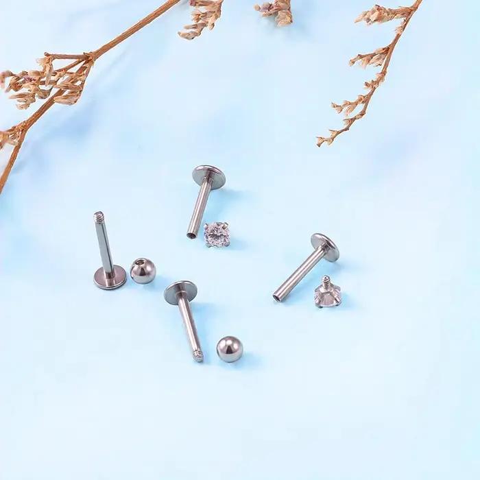 12 pièces/lot Labret Piercing ensemble acier chirurgical CZ zircone lèvre goujon barre boucle d'oreille Helix Cartilage Tragus corps bijoux 16G